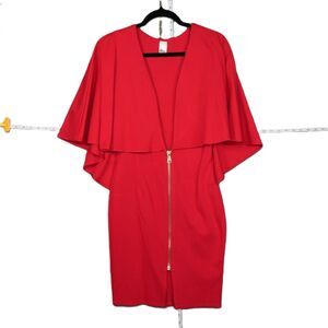 Monaco Red Cape Overlay Gold Zipper Mini Bodycon Dress Luxury Timeless